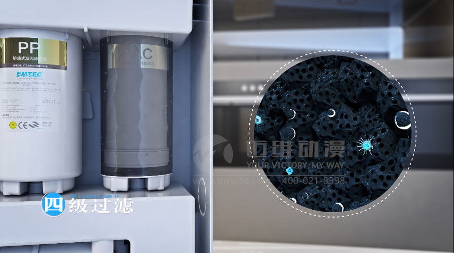 凈水器三維動畫案例展示：出水就可以直接喝的反滲透直飲水機。(圖7)