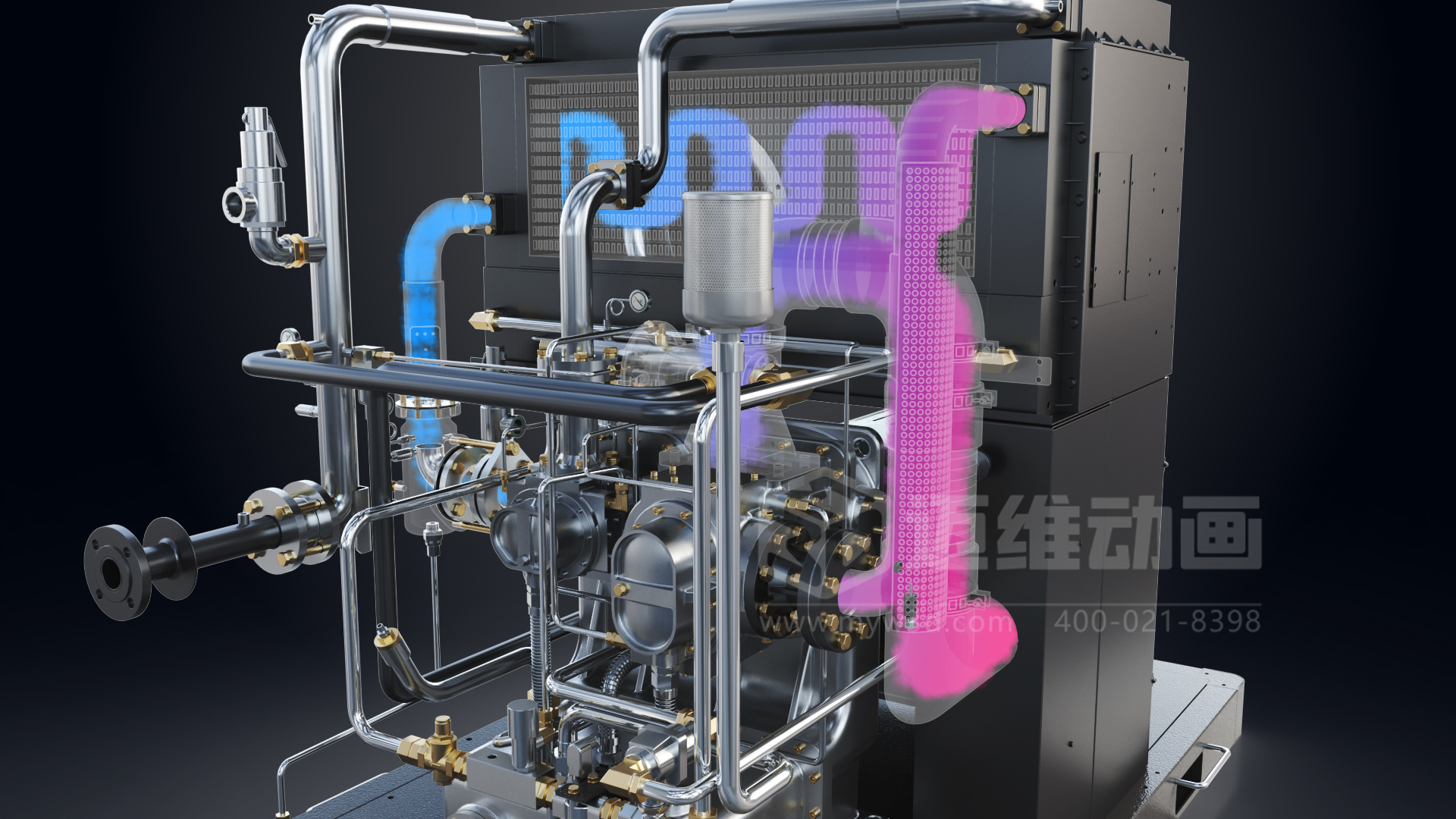 無油螺桿空壓機(jī)三維動(dòng)畫展示(圖4) 無油螺桿空壓機(jī)三維動(dòng)畫展示(圖4)