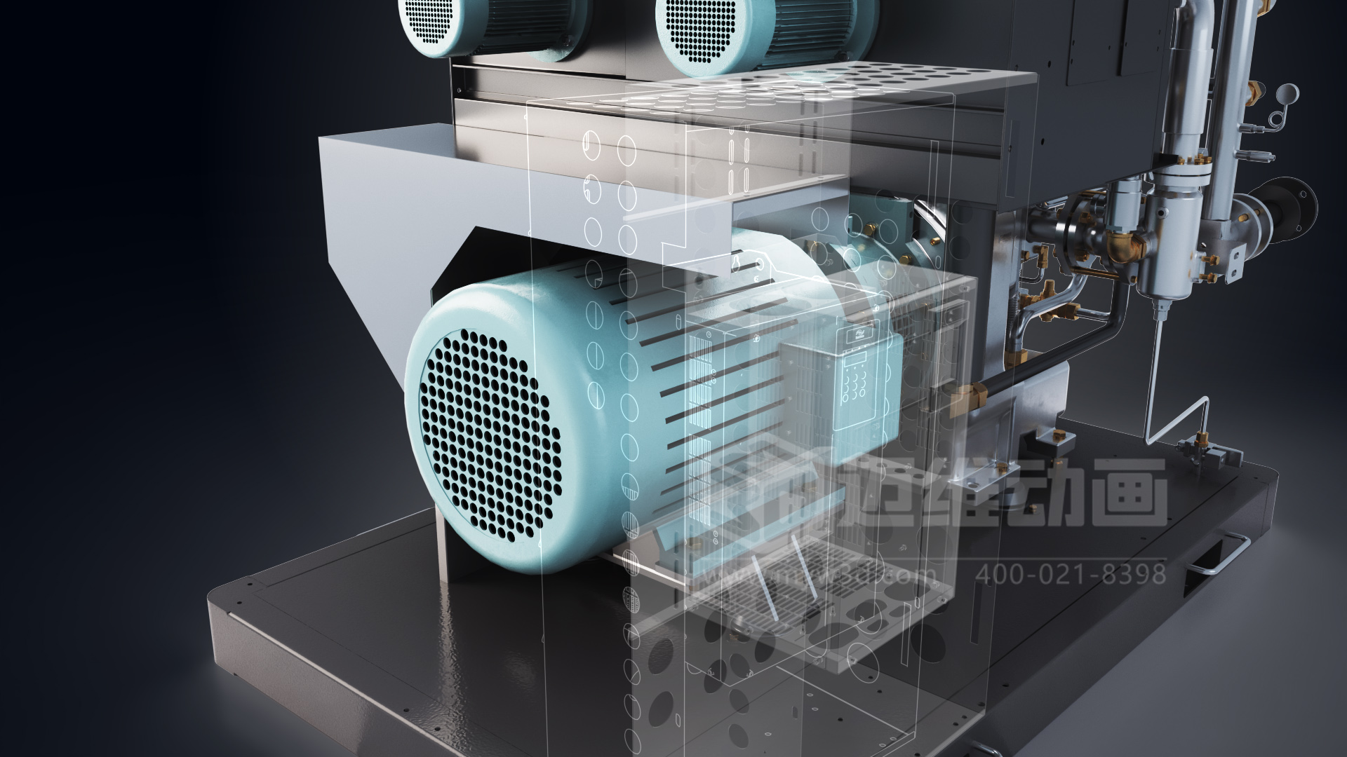 無油螺桿空壓機(jī)三維動(dòng)畫展示(圖3) 無油螺桿空壓機(jī)三維動(dòng)畫展示(圖3)